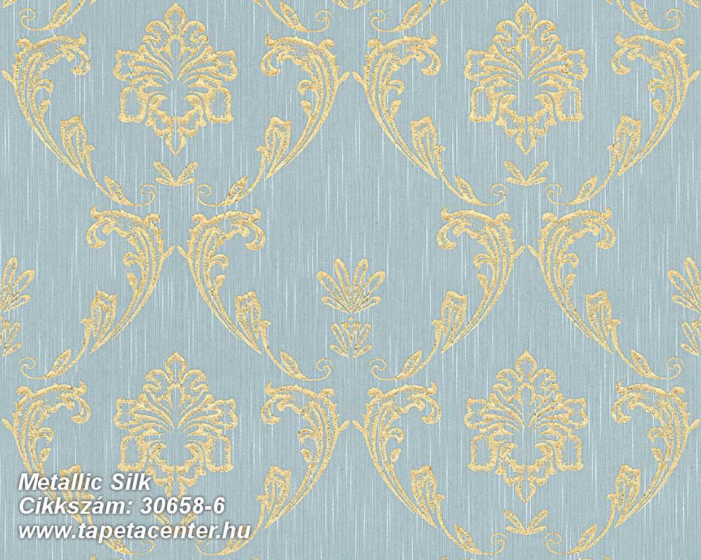 Barokk-klasszikus,csillámos,különleges felületű,különleges motívumos,valódi textil,arany,kék,vlies tapéta 